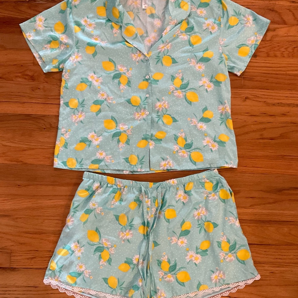 Lemon Print Pajama Set - Blue and Yellow XL